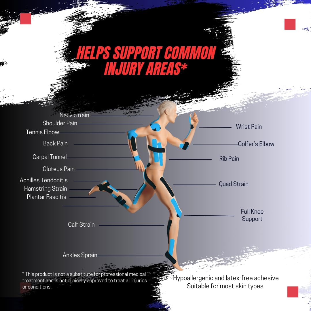 KT Tape Pre-Cut Kinesiology Sports Muscle Tape, Elastic Waterproof 4 Rolls

