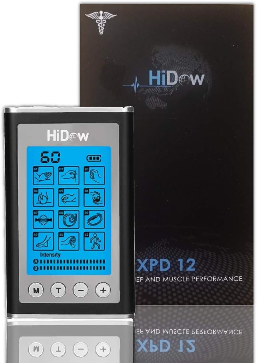 HiDow Dual Channel TENS EMS Unit Muscle Stimulator 12 Modes Electronic Pulse Massager

