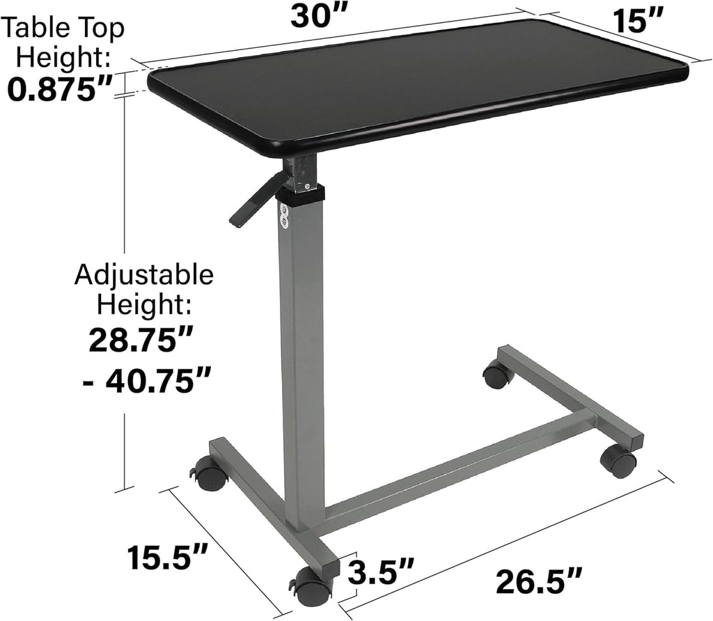 Vaunn Medical Pneumatic Adjustable Overbed Bedside Table with Wheels

