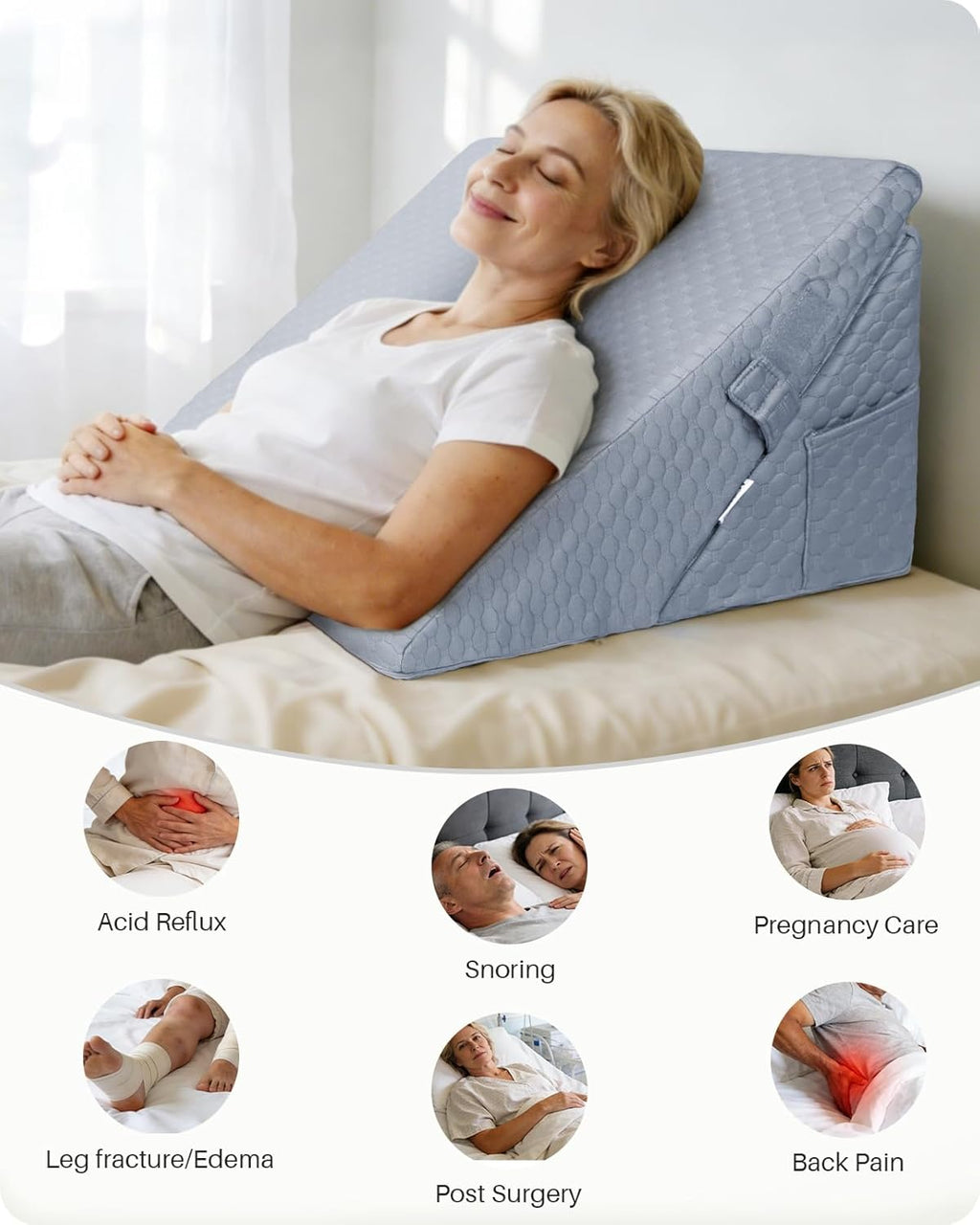 Kekoy Memory Foam Wedge Pillow for Acid Reflux, Sleep Apnea, Snoring, Back Pain

