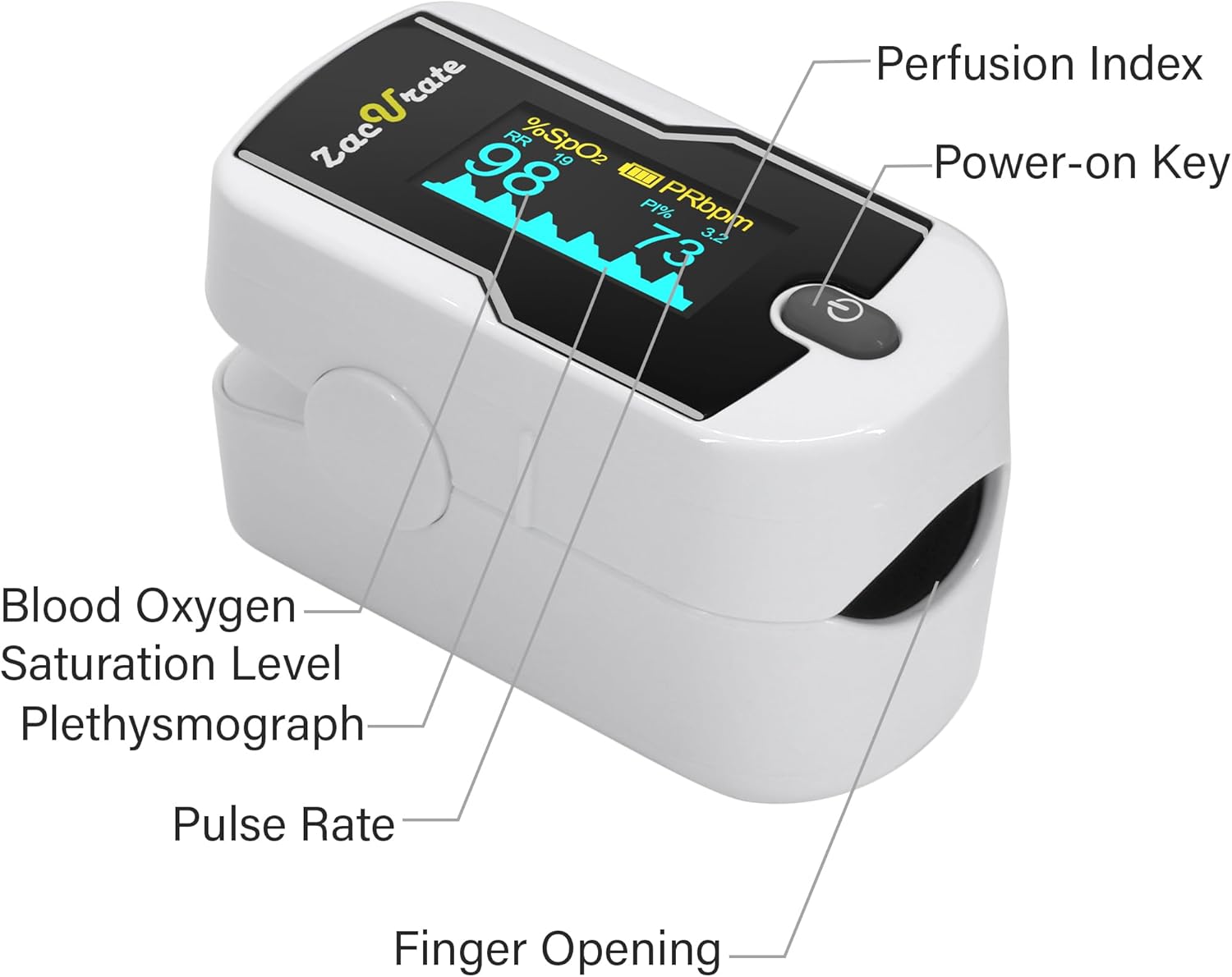 Zacurate 500E-B Wireless Bluetooth Fingertip Pulse Oximeter with App, SpO2 & Heart Rate

