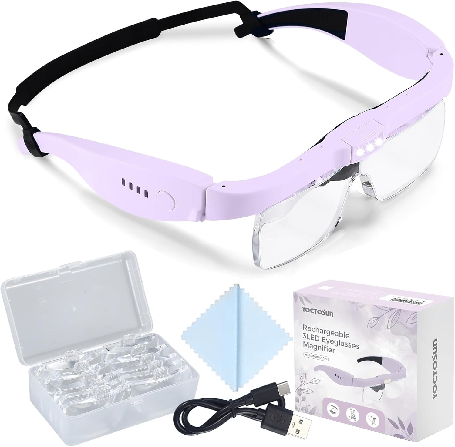YOCTOSUN LED Head Magnifier Rechargeable Interchangeable Lenses 0.75X–4.0X

