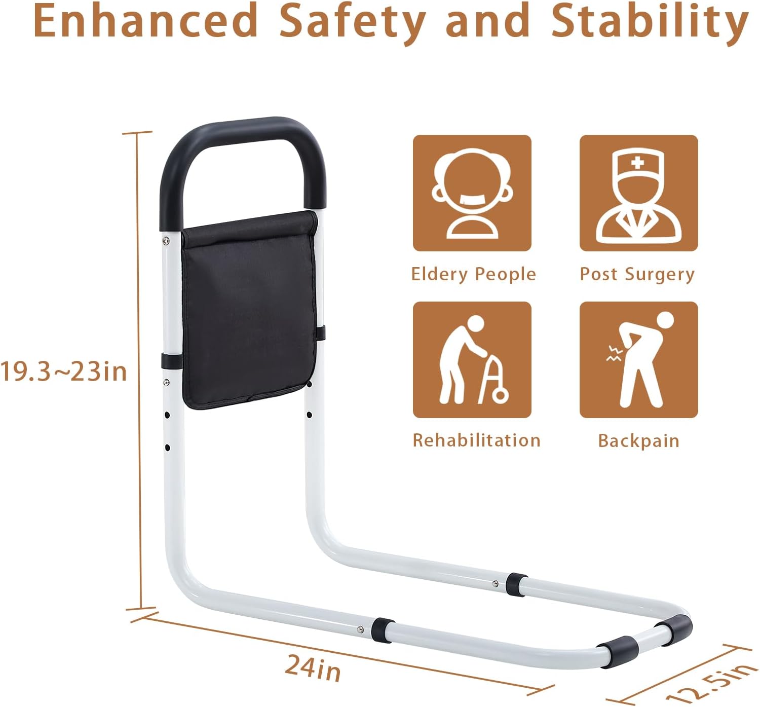 Bed Rails for Seniors Adjustable Steel Bed Assist Rail, Padded Grip, Fits King/Queen


