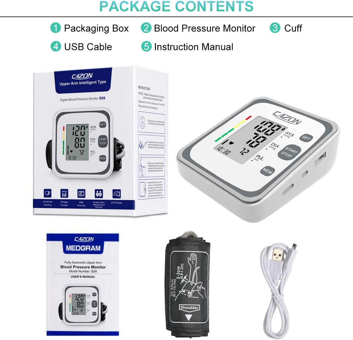 Upper Arm Blood Pressure Monitor with Pulse Rate, Irregular Heart Indicator

