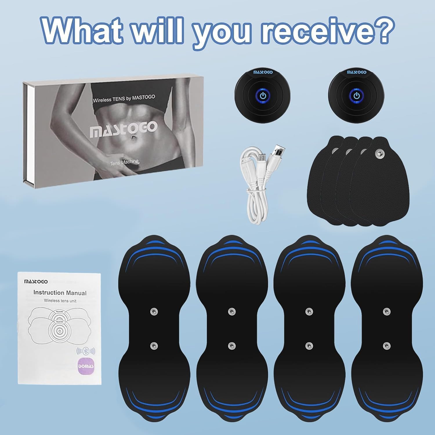 MASTOGO Wireless TENS Unit Muscle Stimulator with Bluetooth App Control

