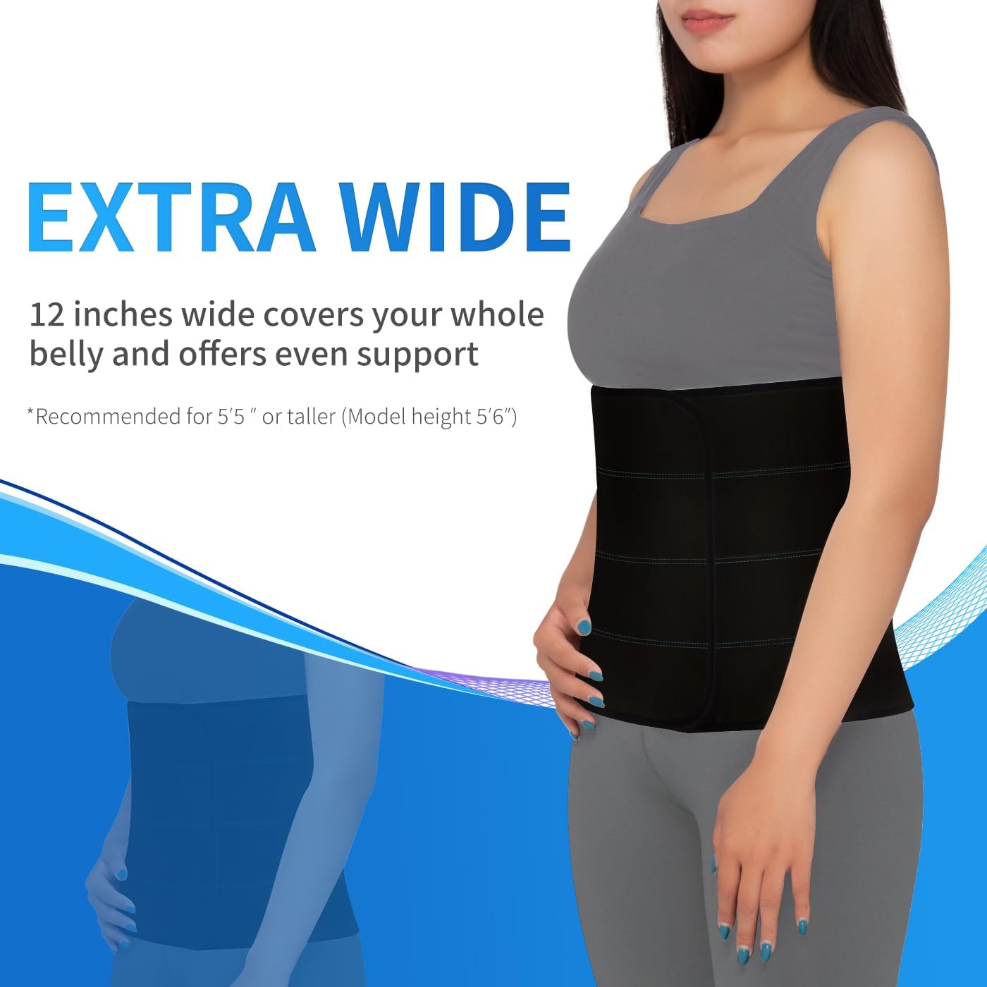 Abdominal Binder Post Surgery for Men and Women, 12-inch High Spandex Compression Belt

