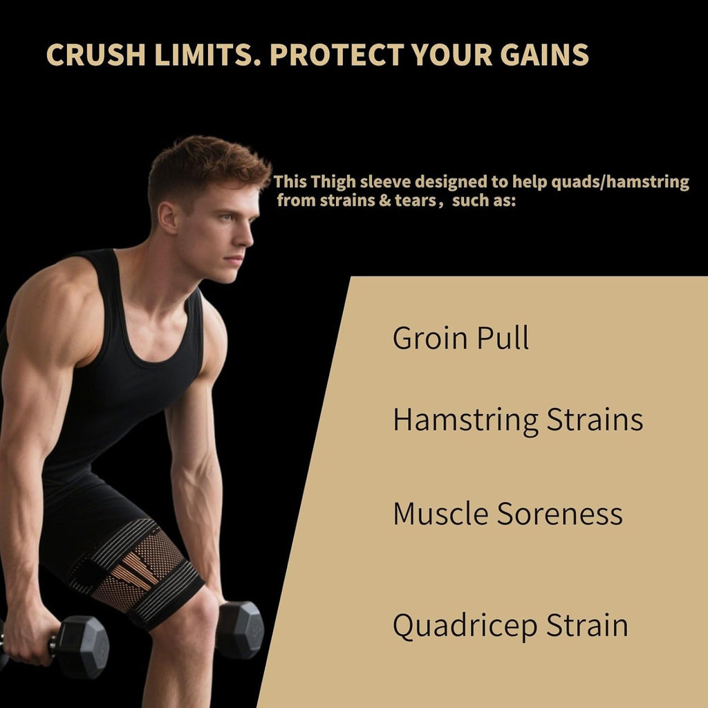 Hamstring Compression Sleeve with Adjustable Straps, Copper-Infused Thigh Support

