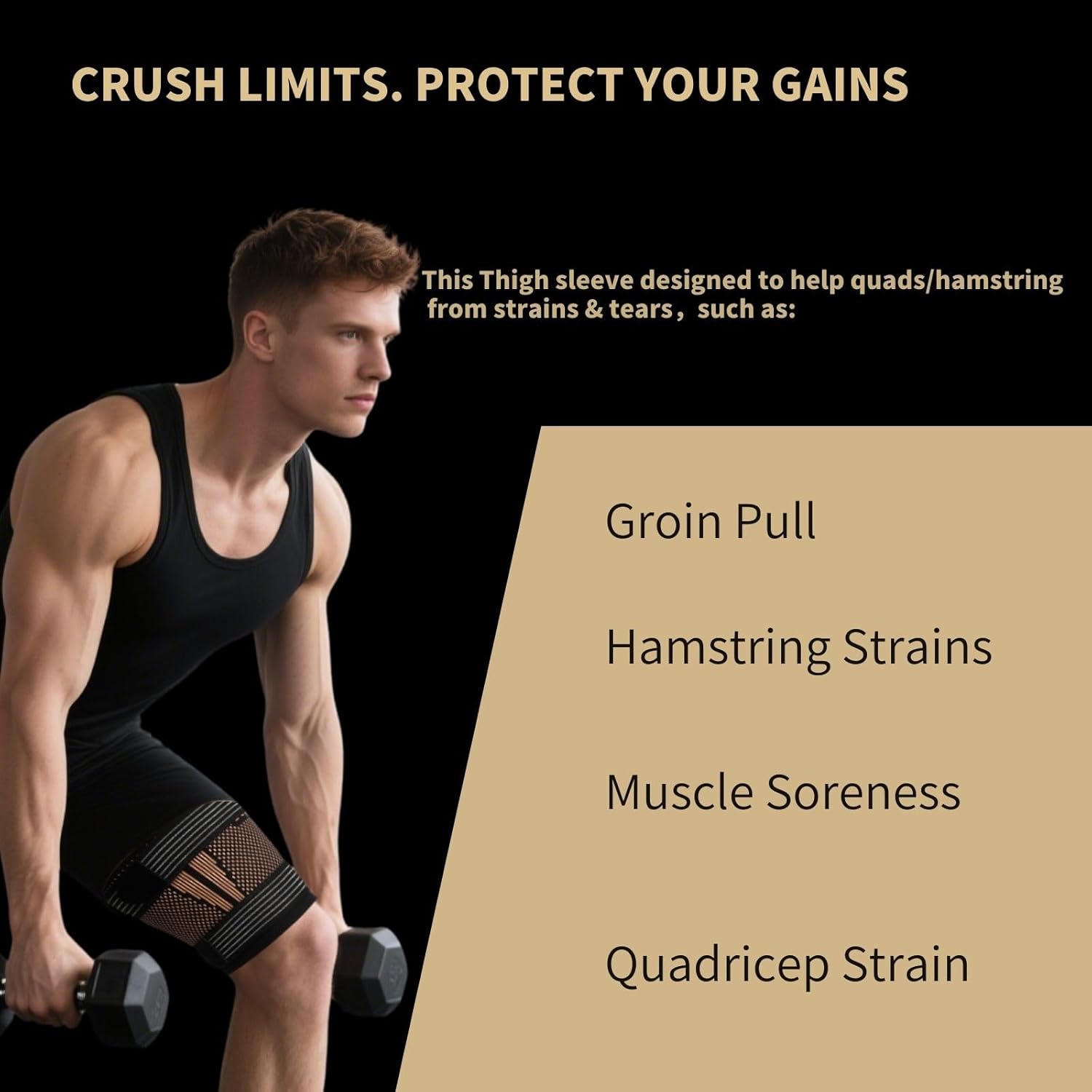 Hamstring Compression Sleeve with Adjustable Straps, Copper-Infused Thigh Support


