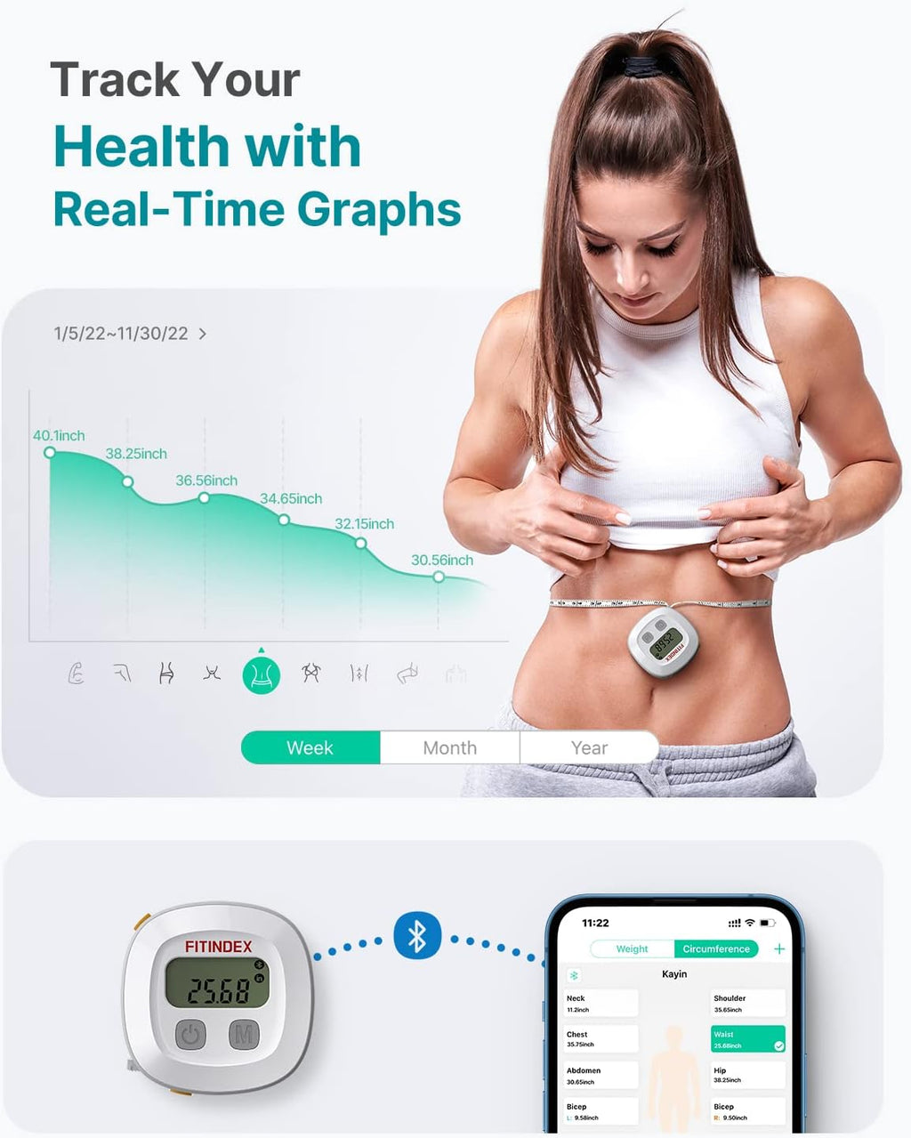 Fitindex Retractable Smart Measuring Tape with LED Display for Body Measurements

