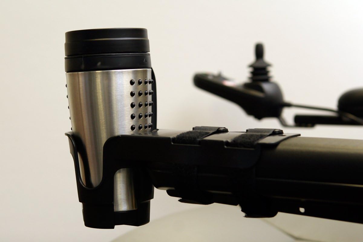 Nearly Universal Wheelchair Cup Holder for Electric Wheelchairs and Mobility Scooters

