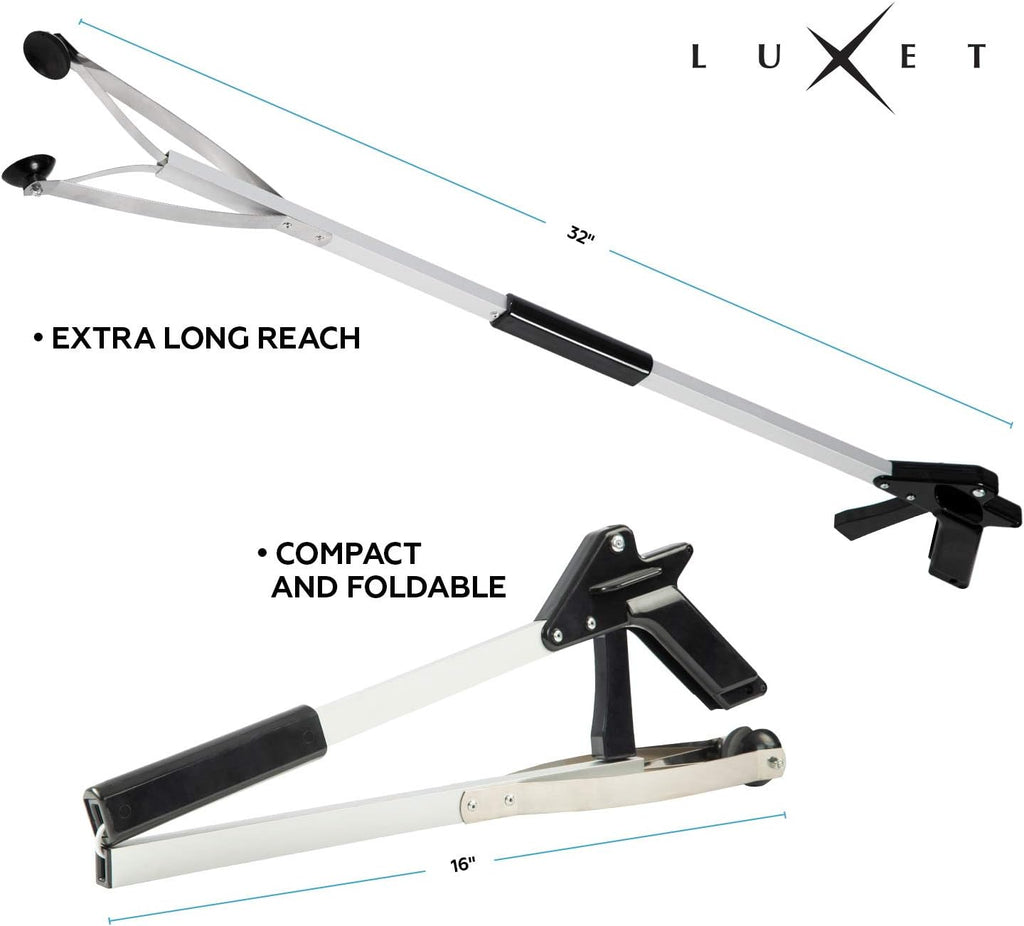 Luxet 32 in Aluminum Suction Cup Grabber Tool, Foldable Reacher Pickup Picker

