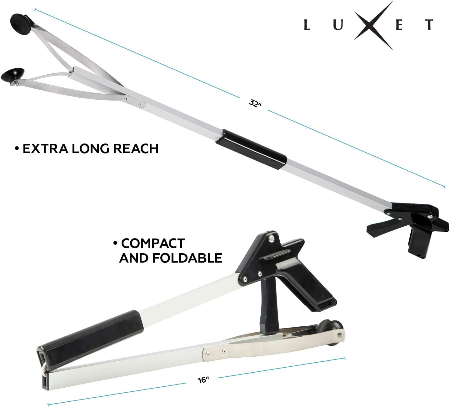 Luxet 32 in Aluminum Suction Cup Grabber Tool, Foldable Reacher Pickup Picker

