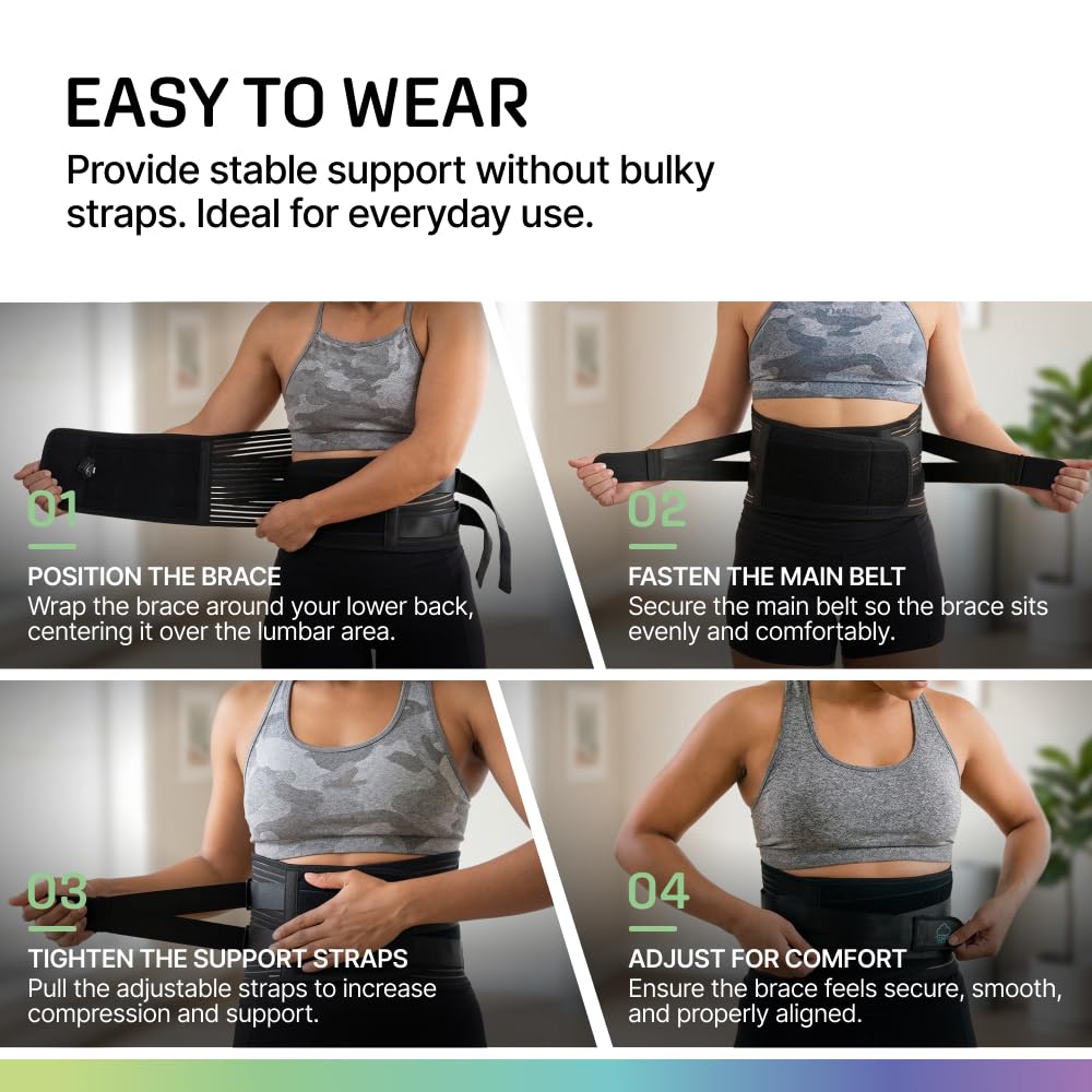 Modvel Lumbar Back Brace with 6 Stays Adjustable Breathable Mesh for Lower Back Pain

