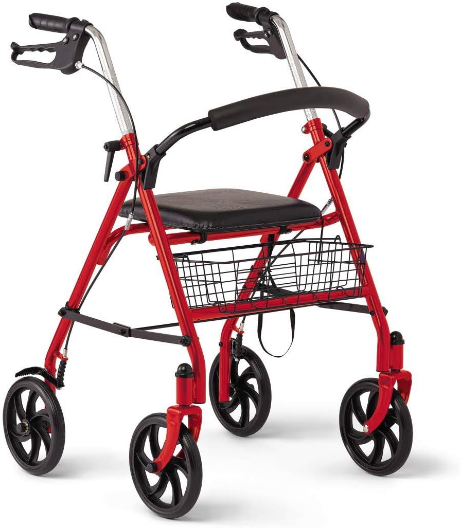 Medline Steel Rollator Walker with 8in Wheels, Folding, Adjustable Arms, 300 lb

