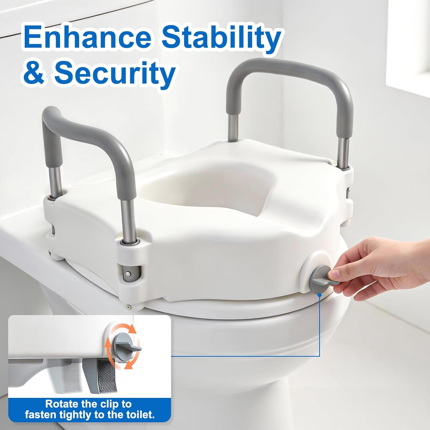 Raised Toilet Seat Riser with Removable Padded Handles, 5-Inch Lift

