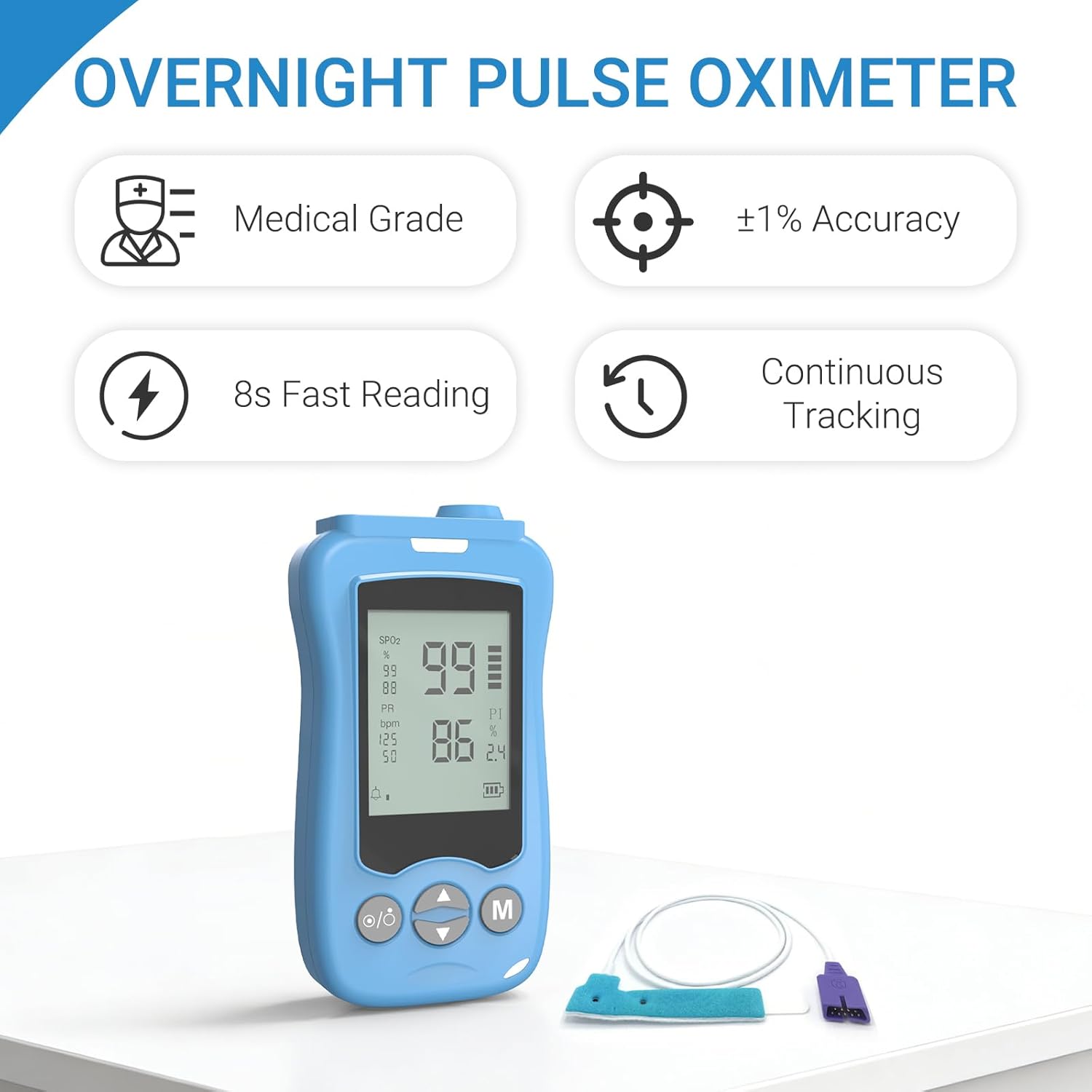 Handheld Fingertip Pulse Oximeter Medical Grade for Kids Adults with Alarm

