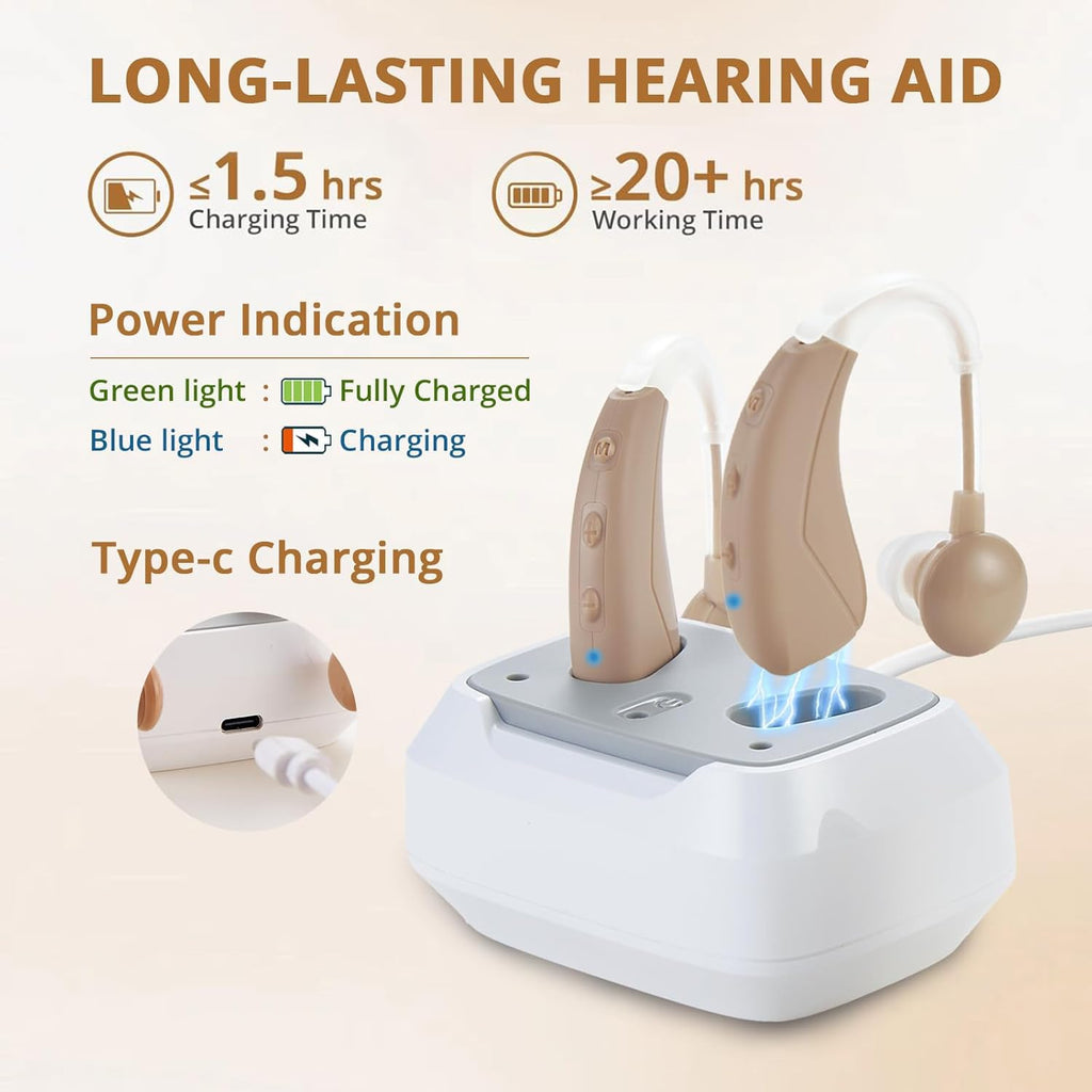 Rechargeable Hearing Aids for Seniors Noise Reduction, 4 Modes, Adjustable Volume

