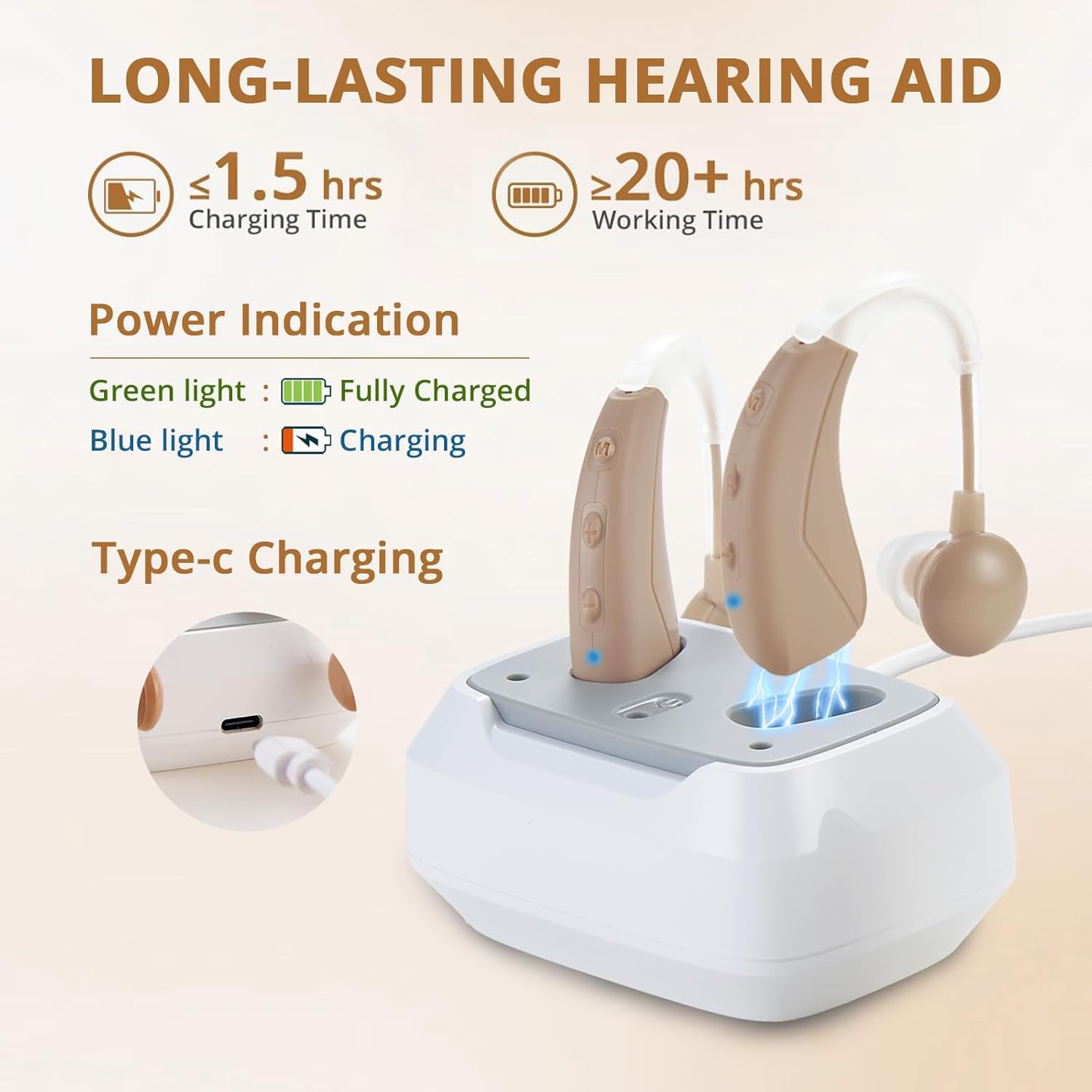 Rechargeable Hearing Aids for Seniors Noise Reduction, 4 Modes, Adjustable Volume

