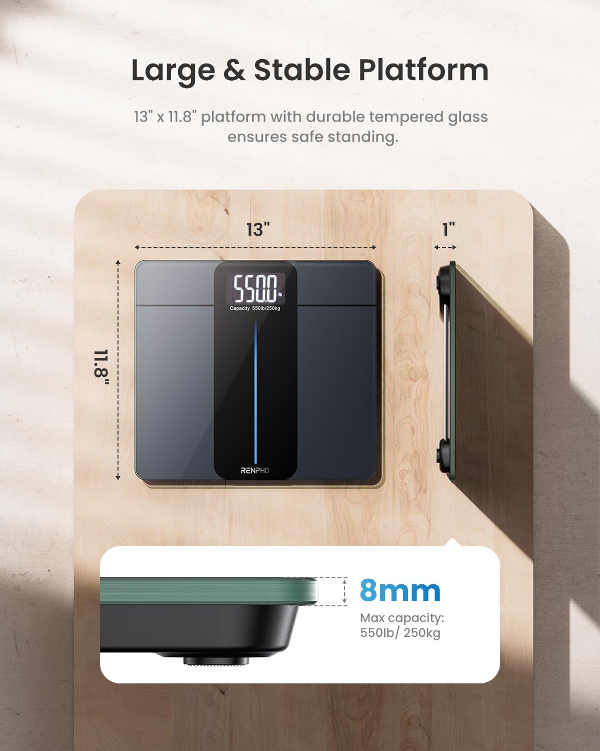 RENPHO Digital Bathroom Scale 550 lb Capacity Large LED Display

