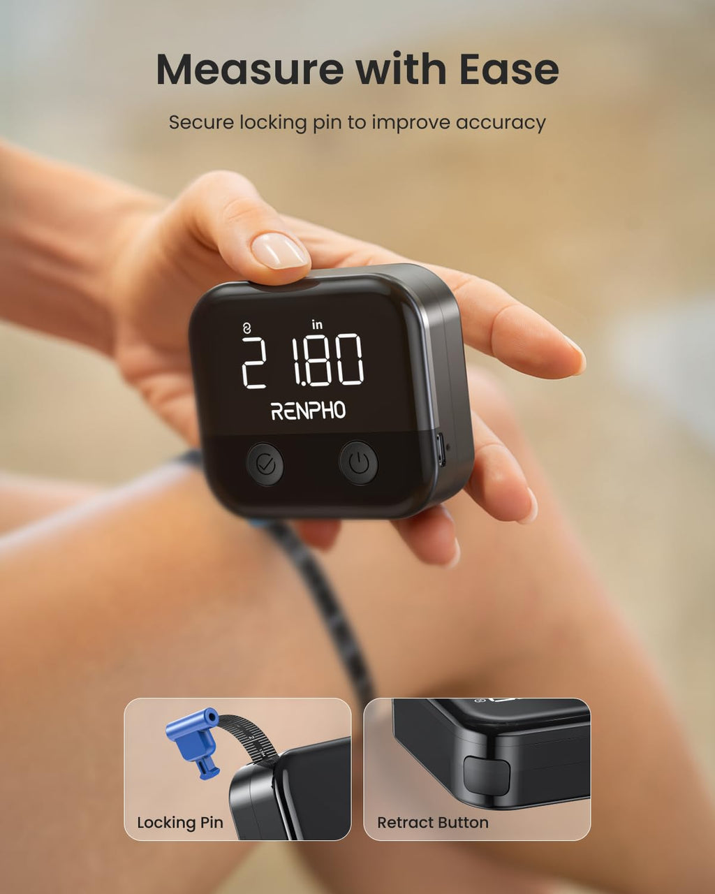 RENPHO Smart Retractable Body Measuring Tape with LED Display and USB-C Recharge

