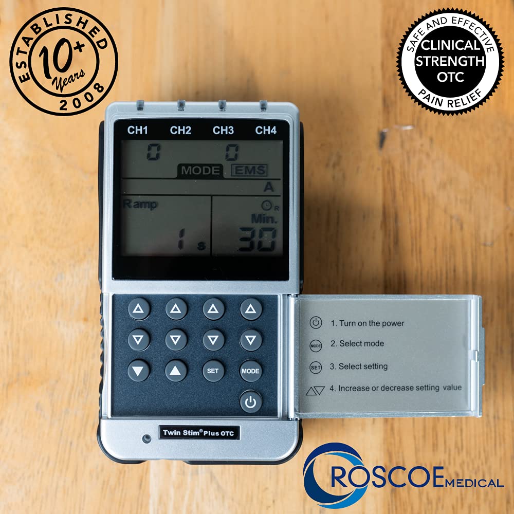 Roscoe Medical 4-Channel TENS and EMS Muscle Stimulator Unit for Pain Relief

