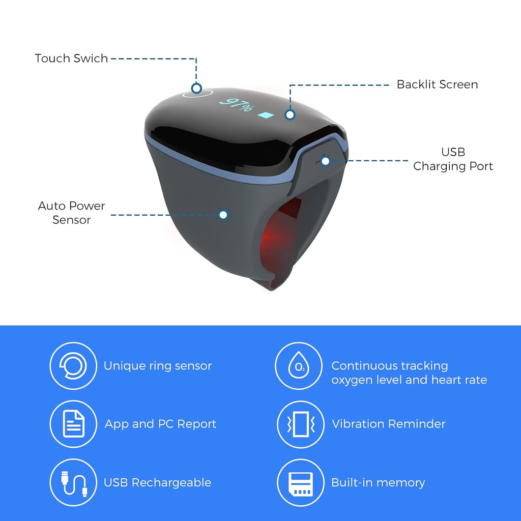 Wellue O2Ring Pulse Oximeter Bluetooth SpO2 Blood Oxygen Monitor Ring Sensor


