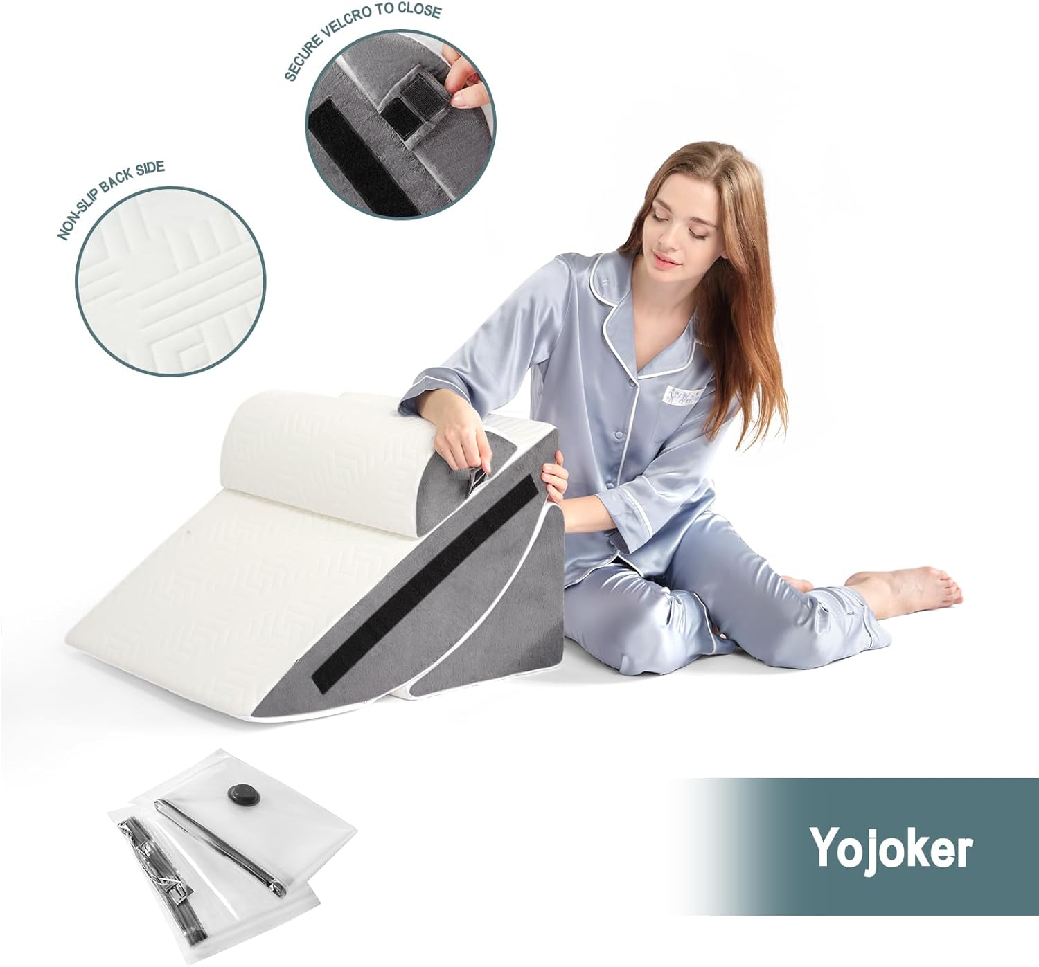 Yojoker Orthopedic Bed Wedge Pillow for Post Surgery, Memory Foam Back and Leg Support

