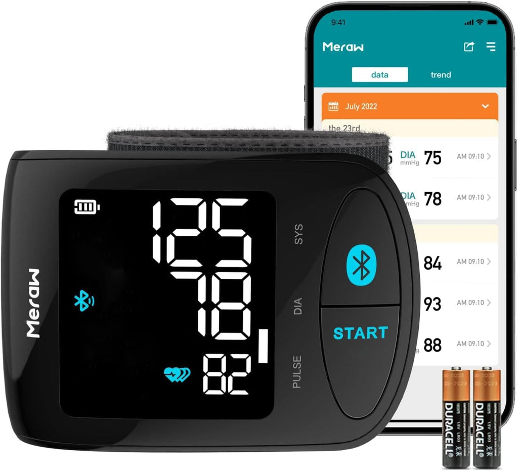 Meraw Wrist Blood Pressure Monitor for Adults, Bluetooth Irregular Heartbeat

