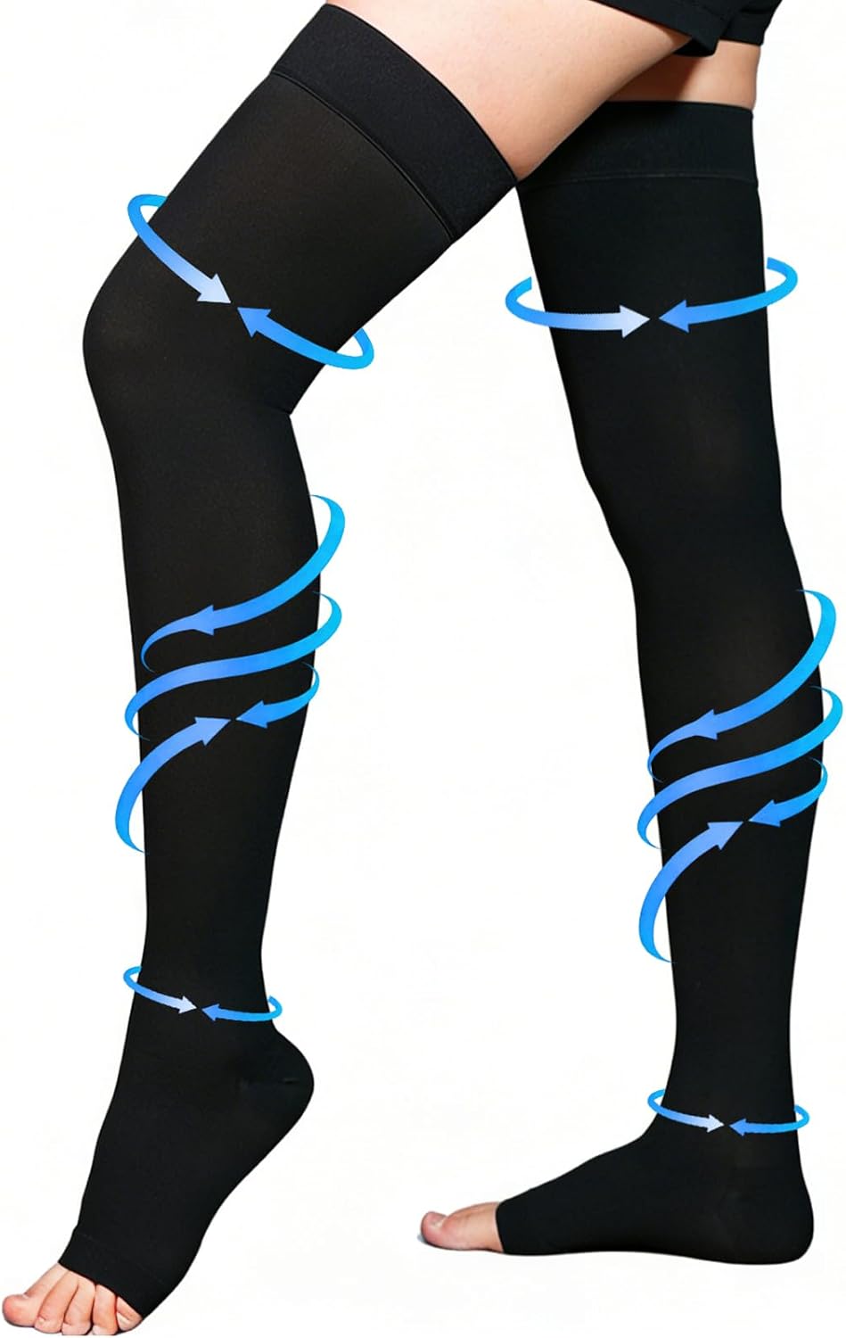 Medical Compression Stockings 20–30 mmHg Thigh High Open Toe Silicone Band

