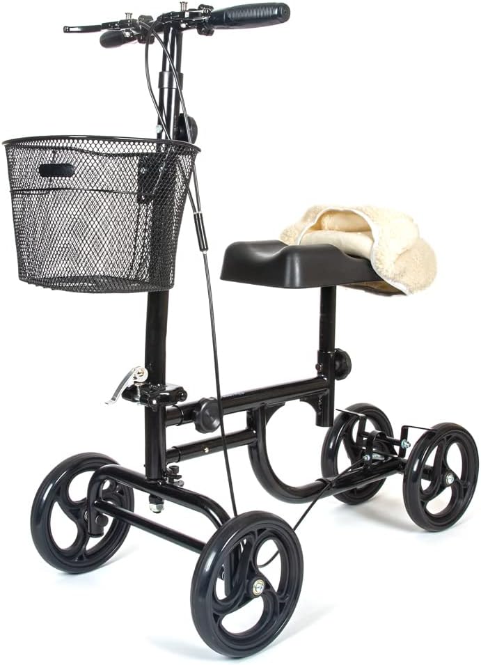 BodyMed Knee Walker Adjustable Steerable Scooter with Dual Brakes and Detachable Basket

