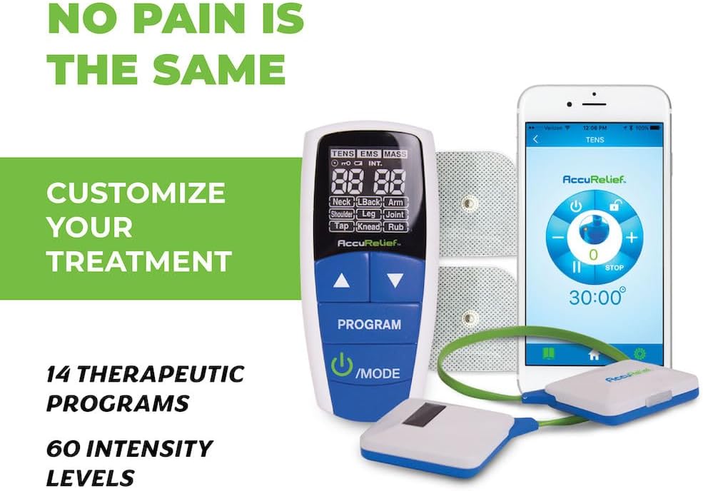 AccuRelief Wireless TENS EMS Muscle Stimulator with Remote and App Pulse Massager

