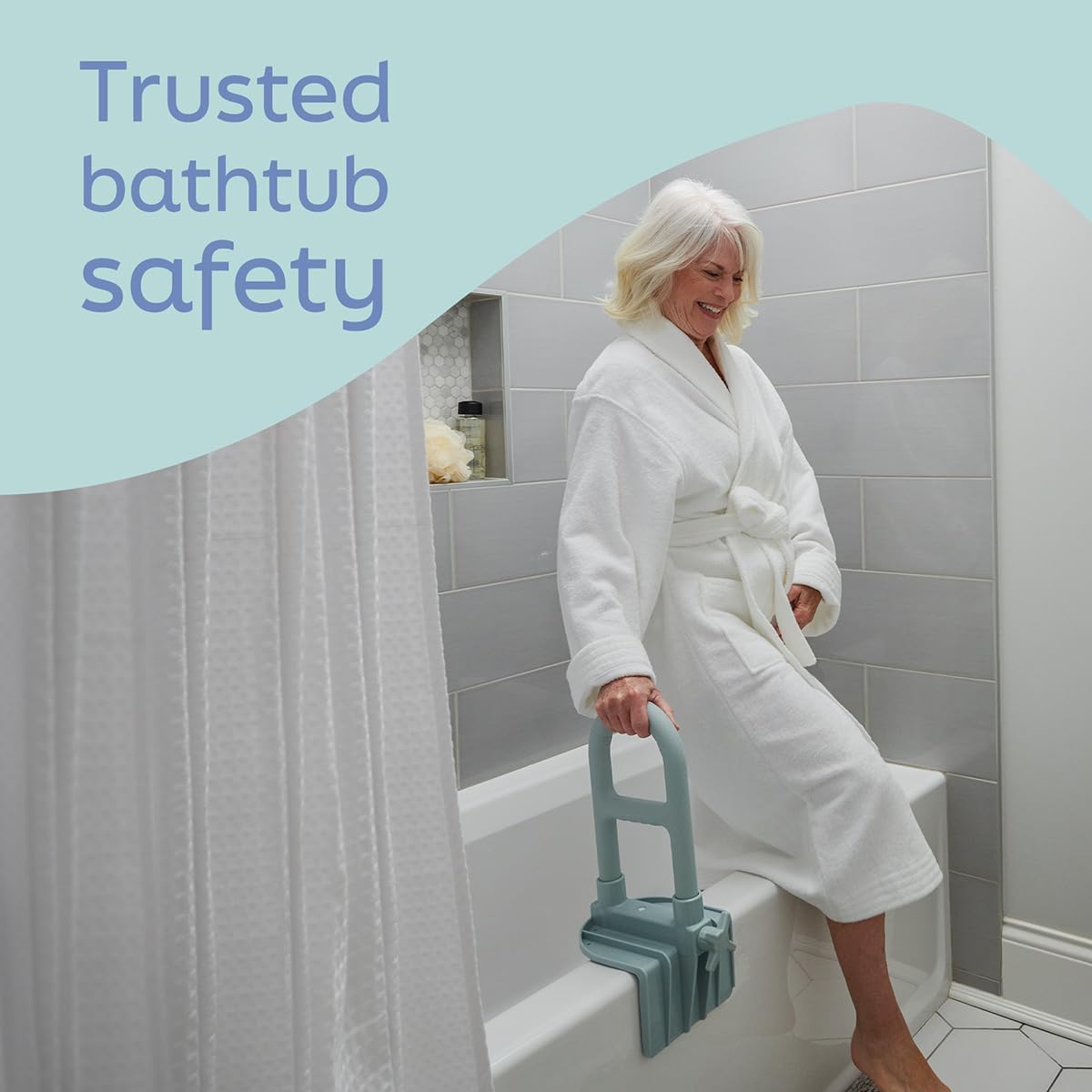 Medline Microban Bathtub Grab Bar, Non-Slip Shower Wall Support Handle

