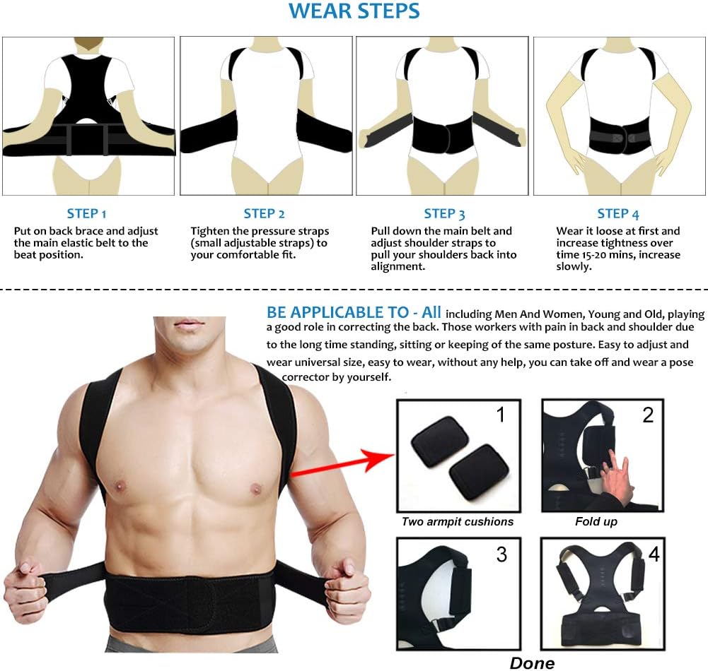 Thoracic Back Brace Posture Corrector with Magnetic Support, Adjustable Belt

