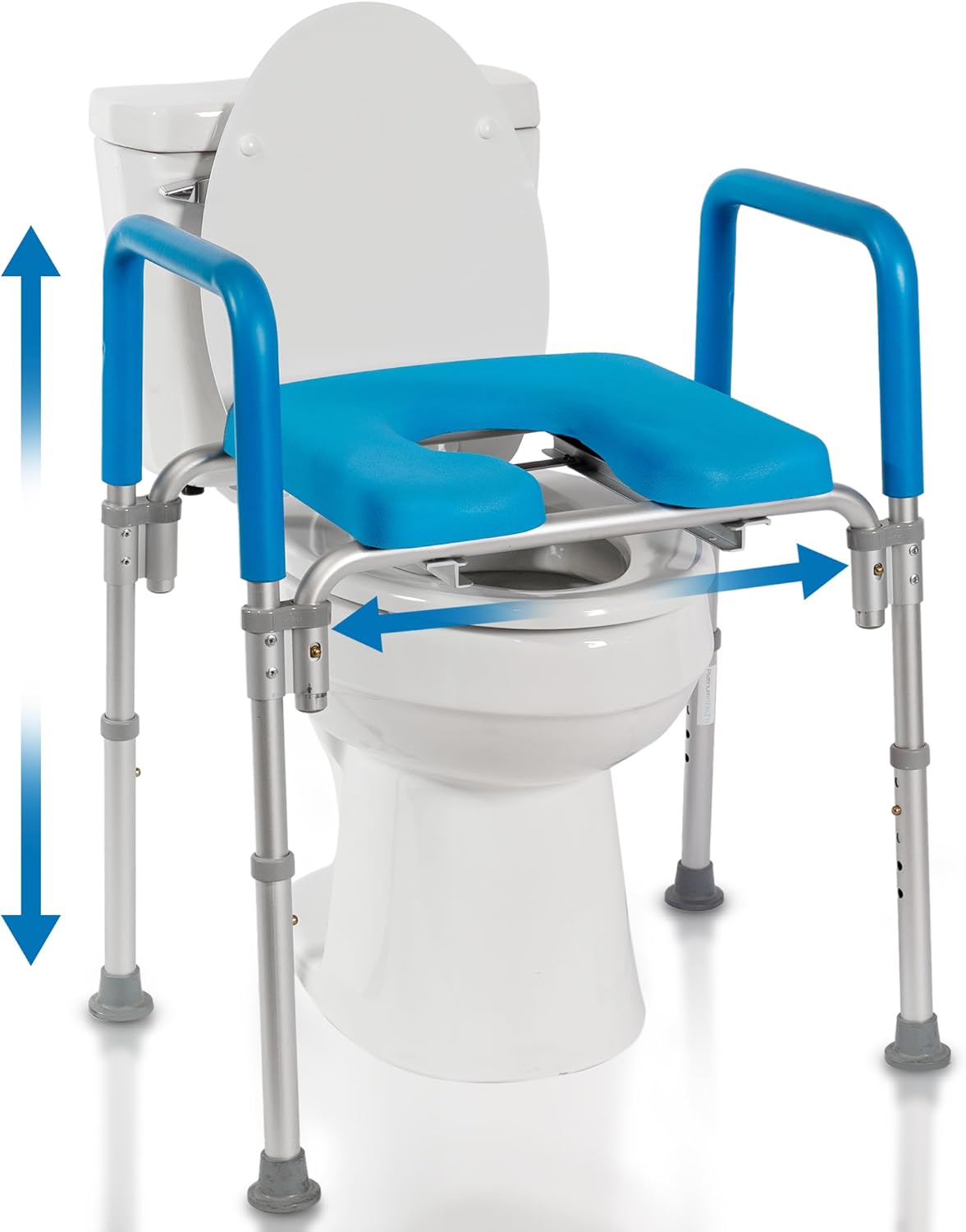 Adjustable Raised Toilet Seat with Handles, Padded Armrests, Bedside Commode

