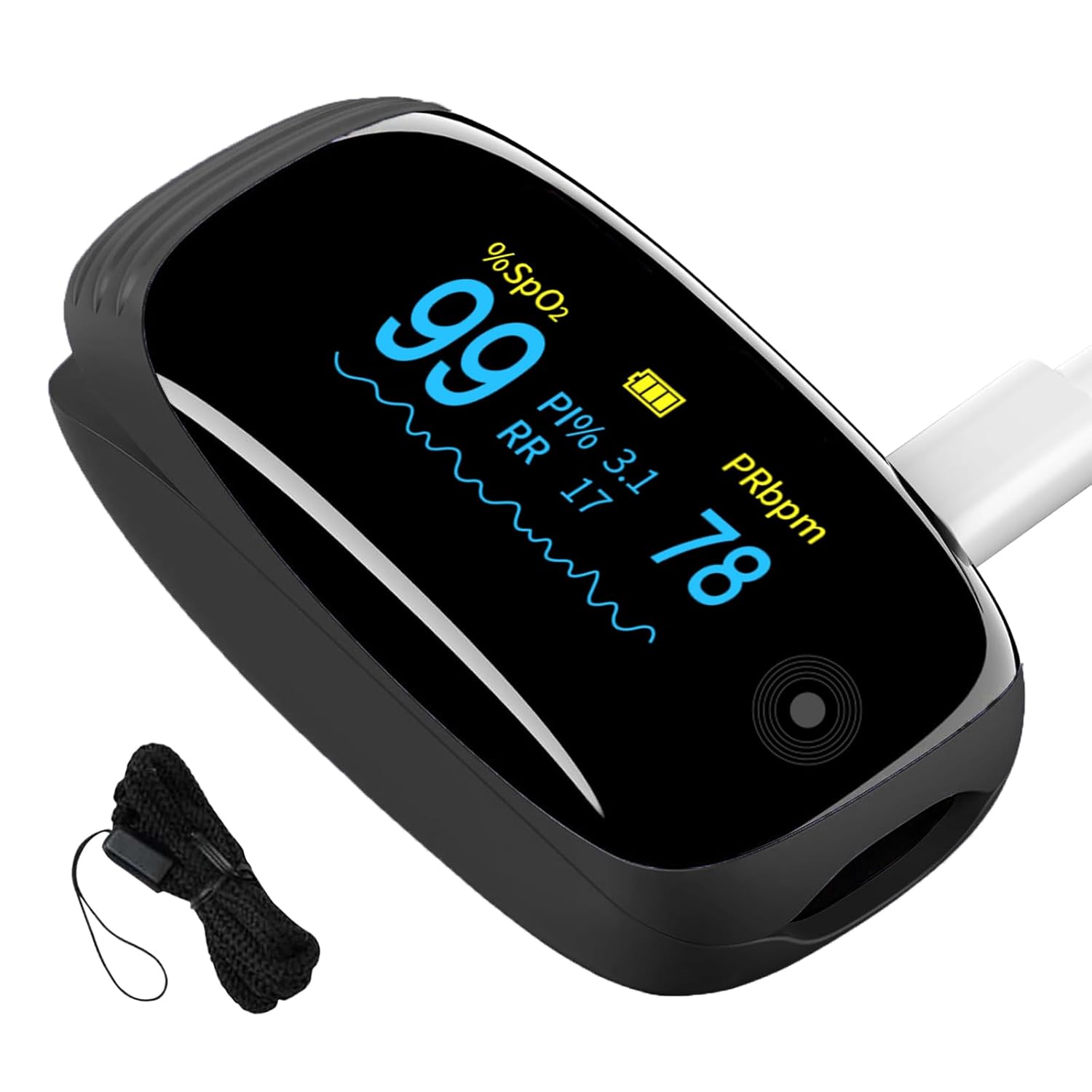 Fingertip Pulse Oximeter with Respiration Rate, OLED Display, Heart Rate, PI & RR

