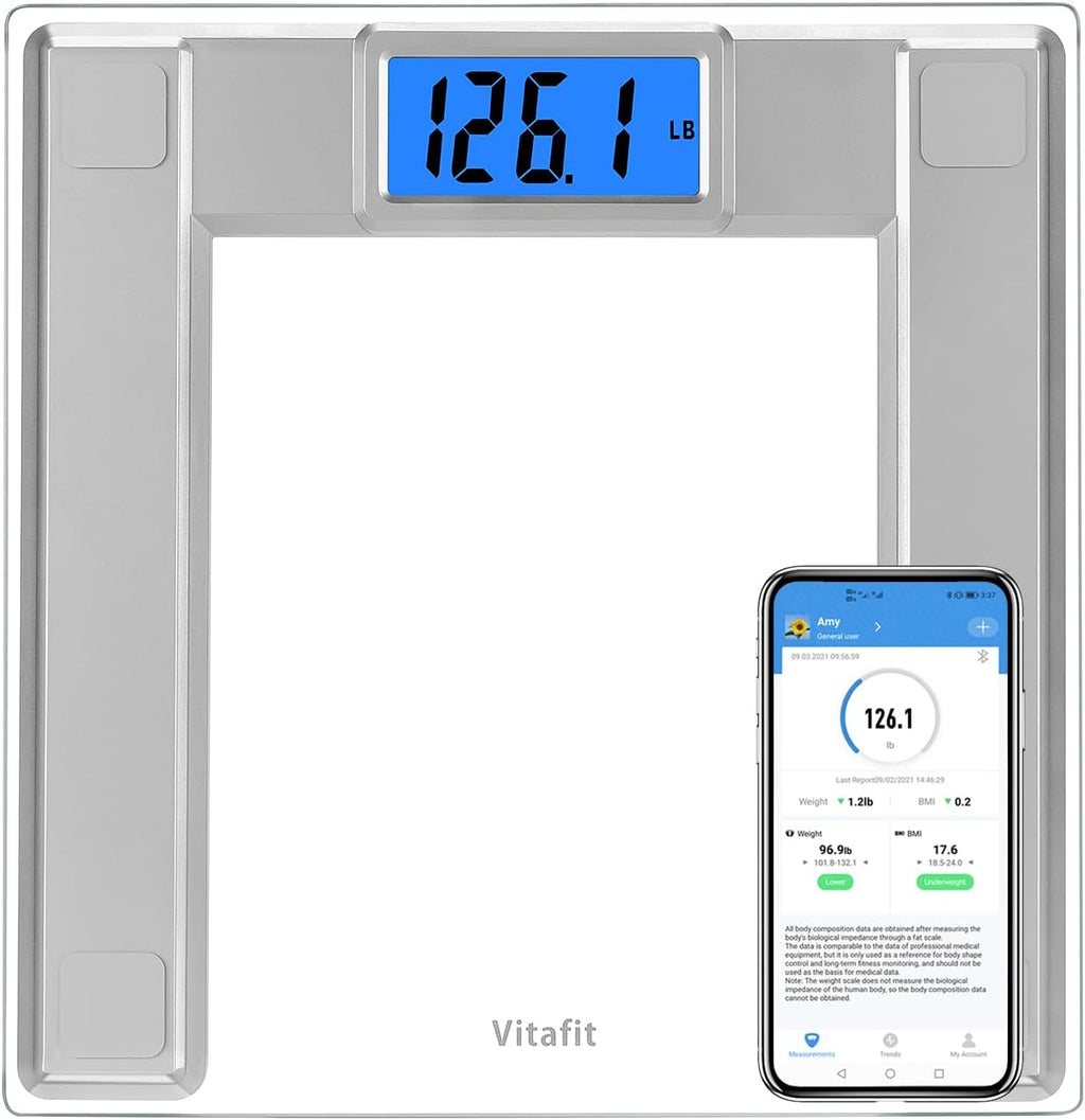 Vitafit Digital Bathroom Scale BMI Smart App Tempered Glass 8mm LCD

