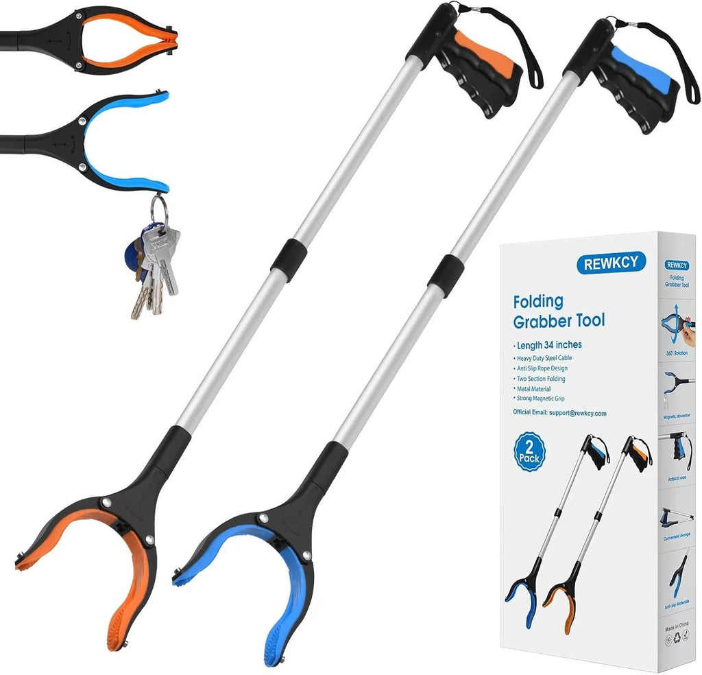 Foldable Grabber Reacher Tool with 360° Rotating Jaw and Magnets


