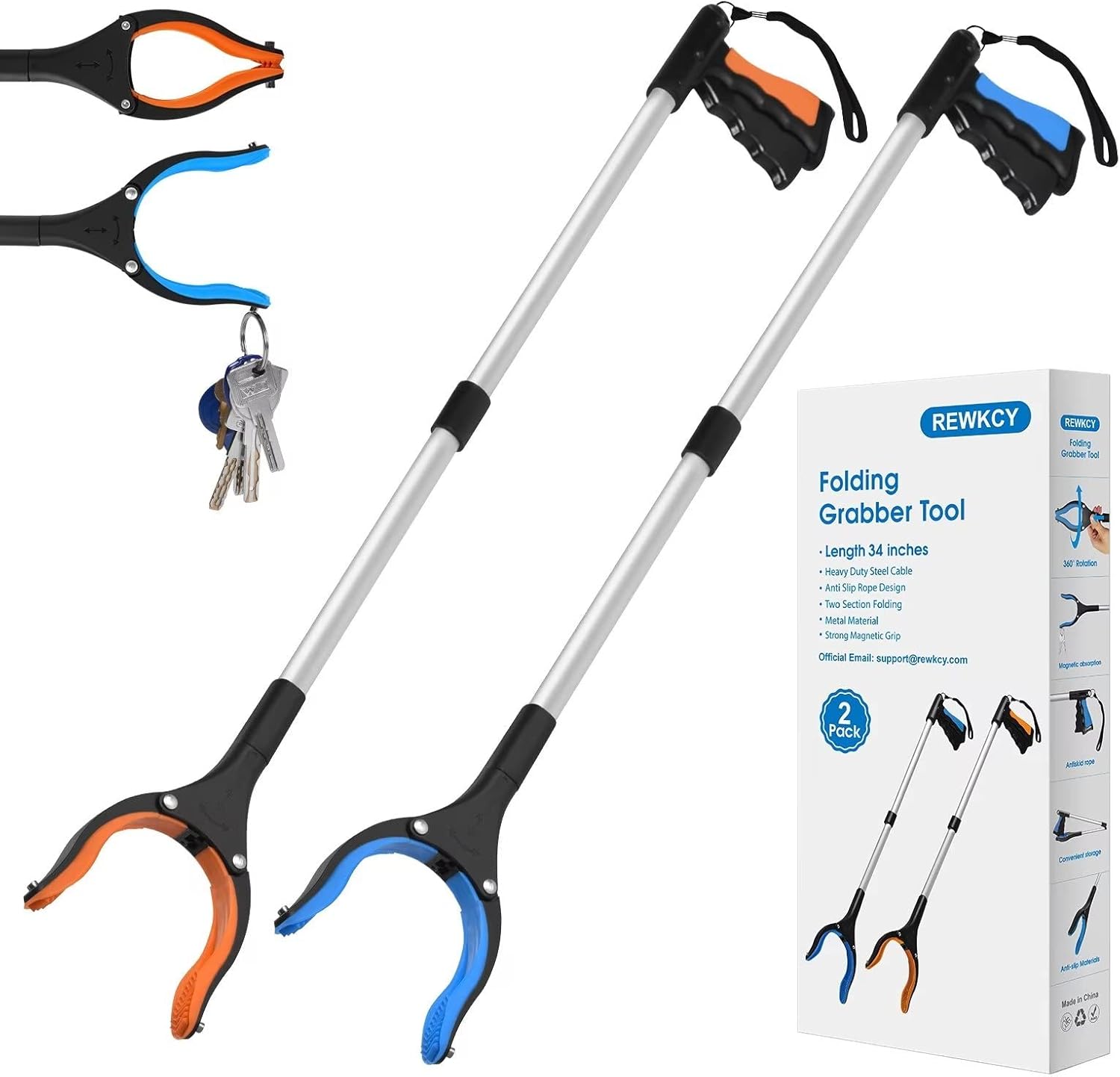 Foldable Grabber Reacher Tool with 360° Rotating Jaw and Magnets


