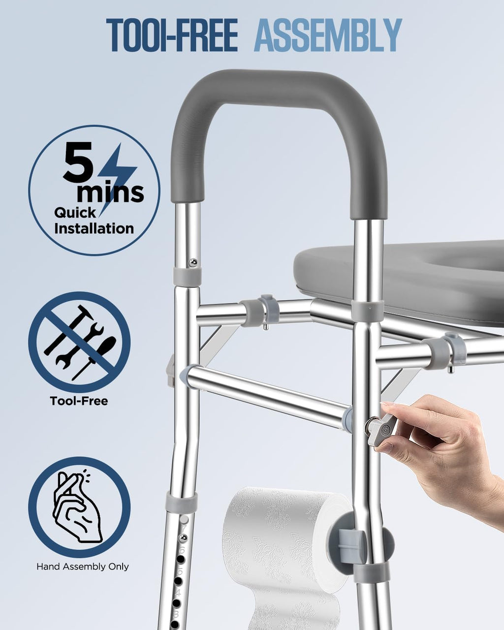 Extra Wide Raised Toilet Seat with Handles, Adjustable Height, 500 lb Capacity

