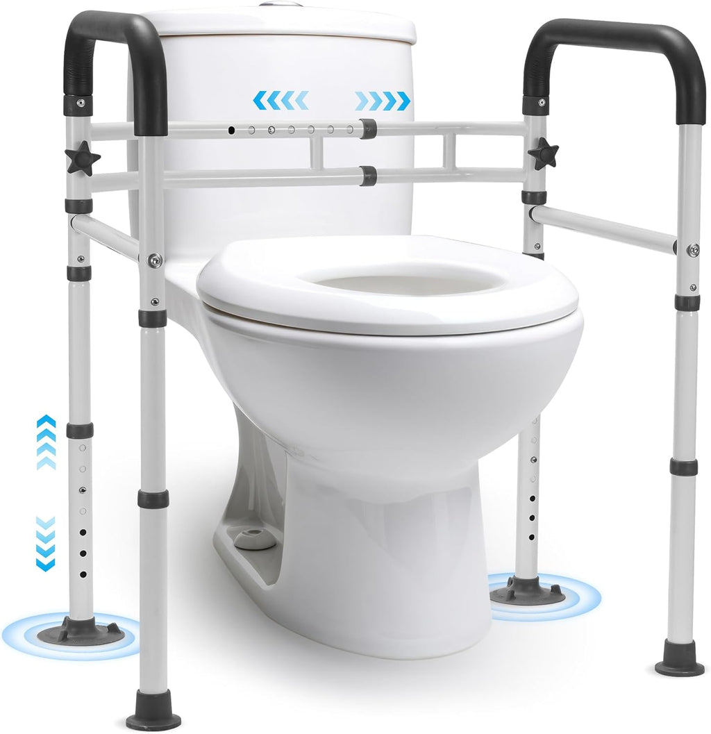 Careboda Foldable Toilet Safety Rails, Adjustable Grab Bar for Seniors and Disabled

