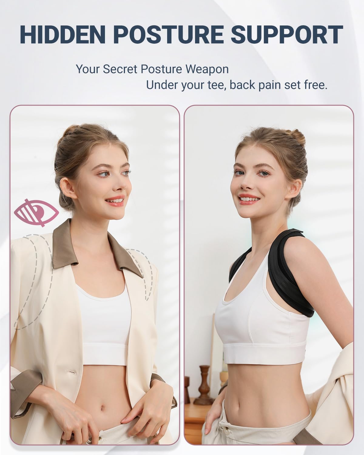 Upper Back Brace Posture Corrector for Women, Adjustable Thoracic Back Support

