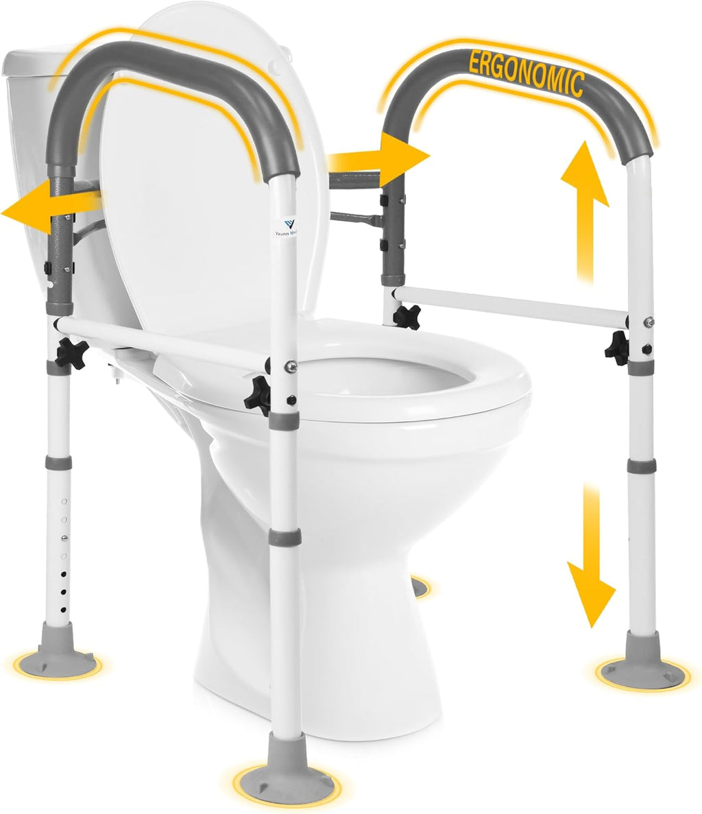 Vaunn Medical Toilet Safety Rail, Foldable Free-Standing Toilet Grab Bar, 300 lb

