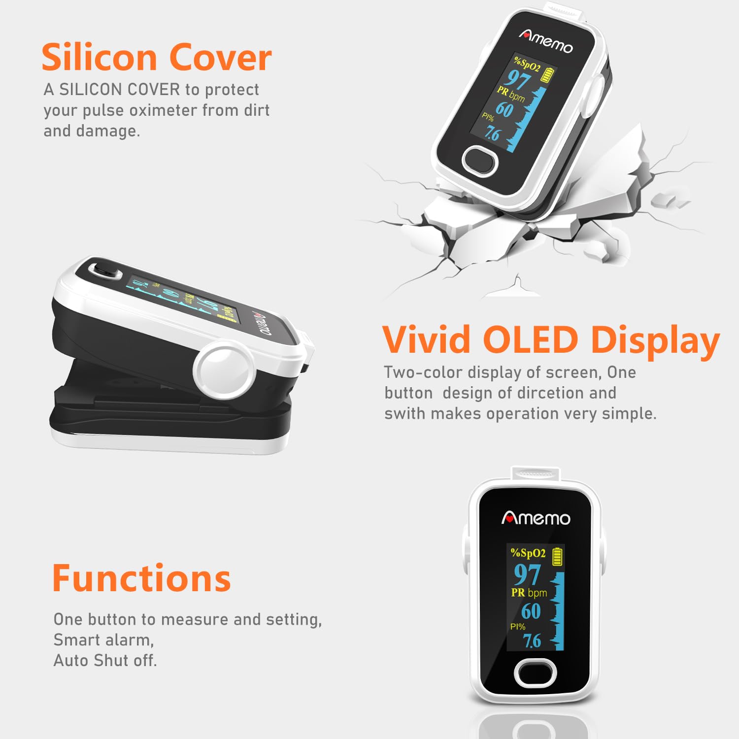 Pulse Oximeter with OLED Display, Fingertip Oxygen Saturation Monitor

