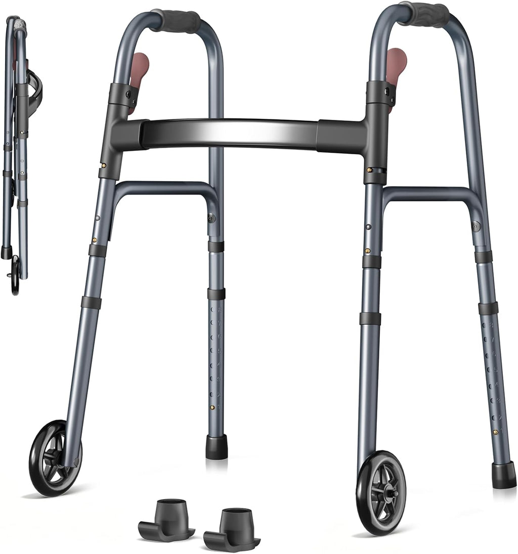 Folding Rolling Walker for Seniors, Height Adjustable, One-Hand Fold, 300 lb

