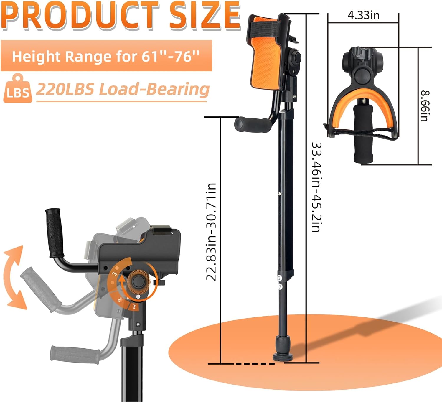 Adjustable Forearm Crutches for Adults, Foldable Height-Adjustable EVA Cushions

