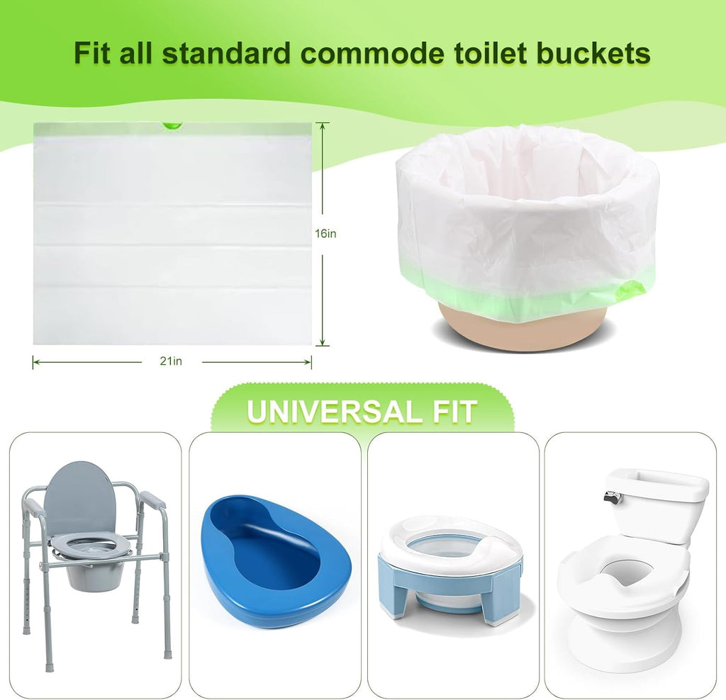 Commode Liners with Absorbent Pads, Leak-Proof Disposable Toilet Bags

