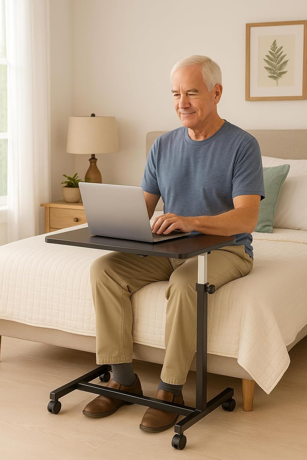 DR. DUNLEY Adjustable Overbed Table on Wheels, Height-Adjustable Rolling Side Table

