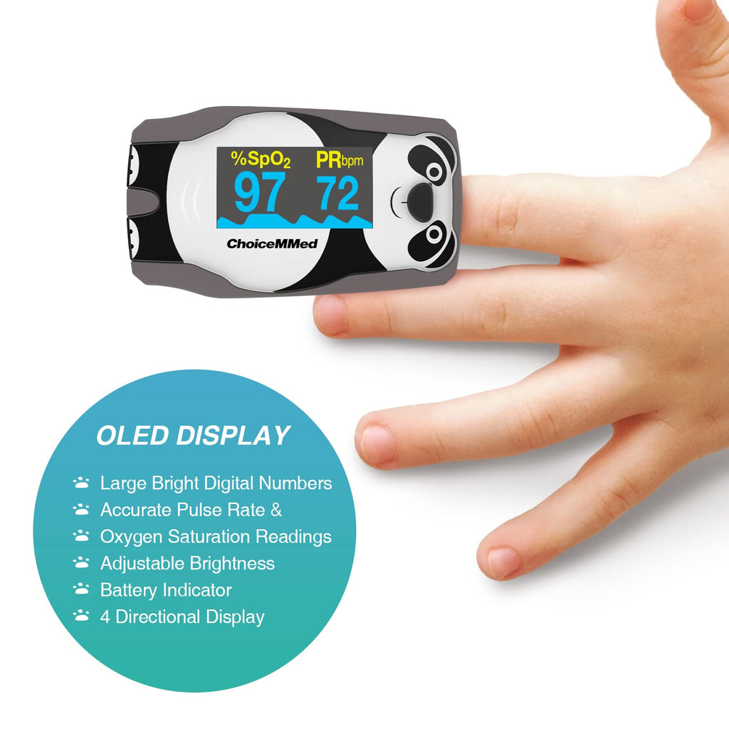 ChoiceMmed Panda Pediatric Fingertip Pulse Oximeter, OLED SpO2 PR Monitor

