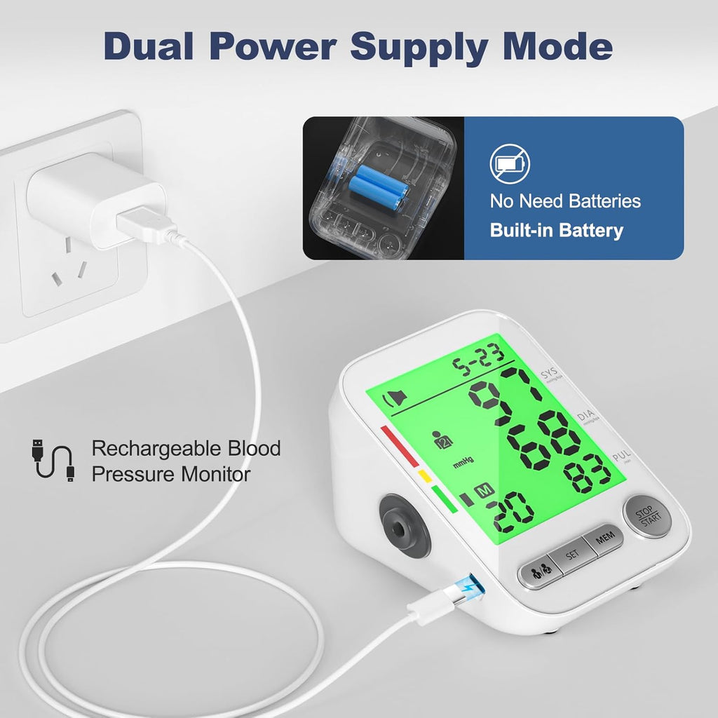 Upper Arm Digital Blood Pressure Monitor, Electronic Sphygmomanometer with LCD

