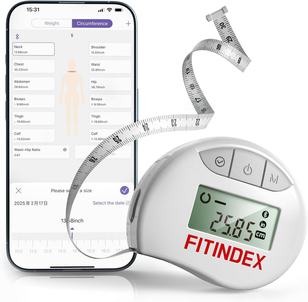 Fitindex Smart Retractable Body Measuring Tape with Bluetooth, LCD Display for Fitness

